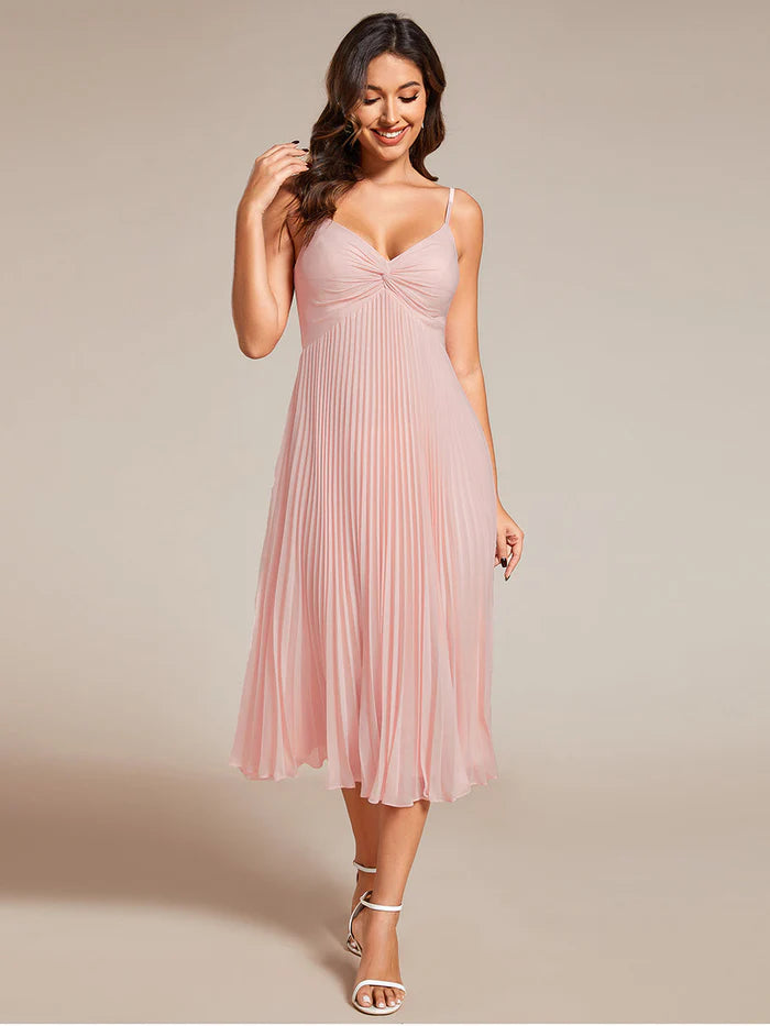 Chiffon Bownot Neck Midi Length  Wedding Guest Dress - CALABRO®