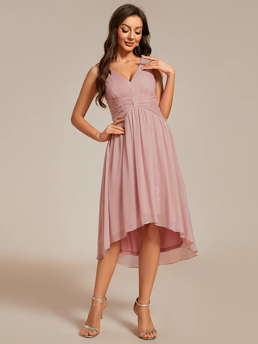 Glittery Spaghetti Straps Knee Length Bowknot Bridesmaid Dress - CALABRO®