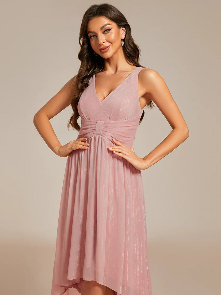 Glittery Spaghetti Straps Knee Length Bowknot Bridesmaid Dress - CALABRO®