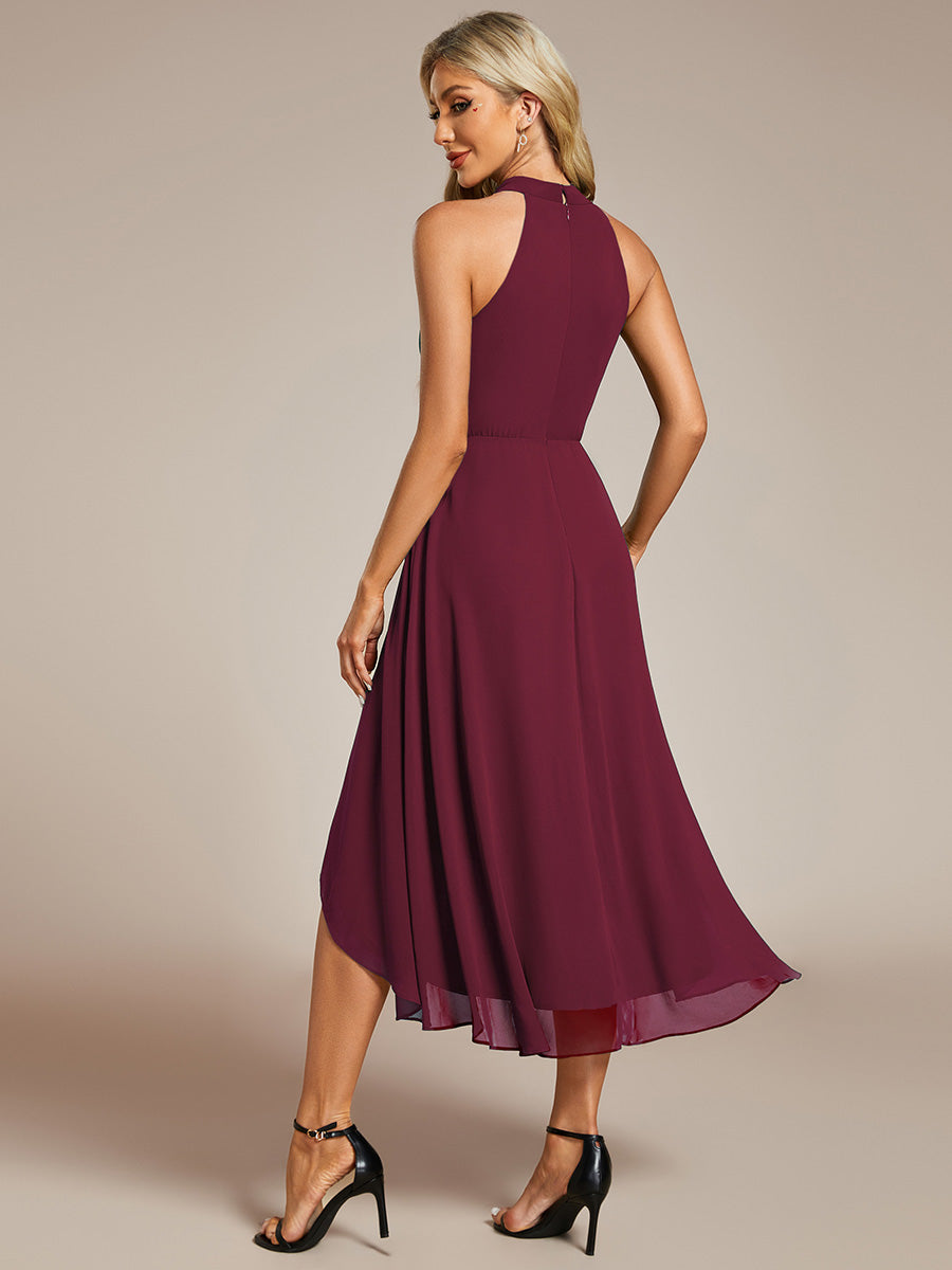 Elegant Halter Neckline Midi Length Empire Waist Chiffon Evening Dress - CALABRO®