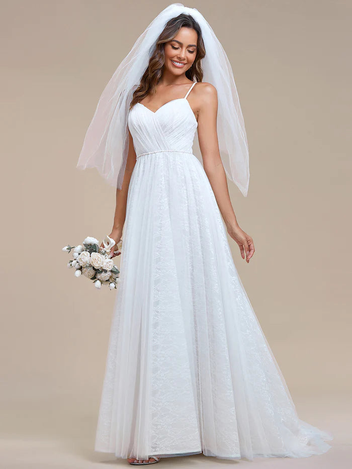 Elegant Spaghetti Straps Lace Mesh Wedding Dresses - CALABRO®