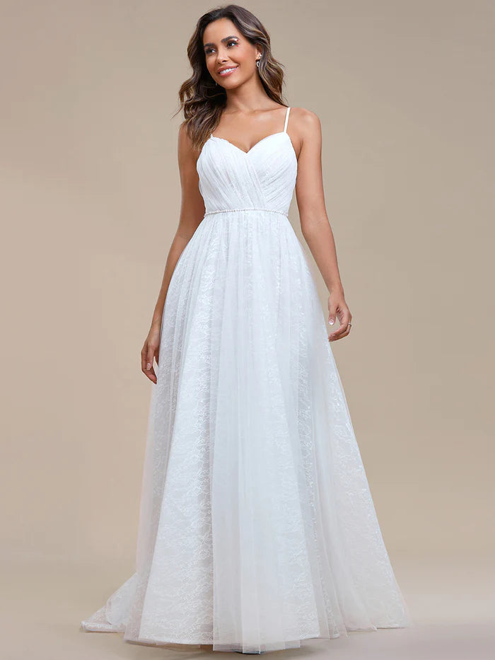 Elegant Spaghetti Straps Lace Mesh Wedding Dresses - CALABRO®