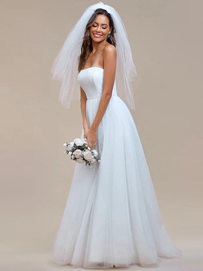 Simple Off Shoulder Mesh Wedding Dresses - CALABRO®