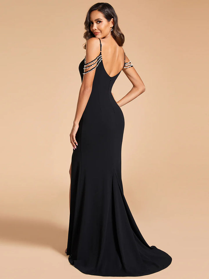 Fine Halter Side Split Fishtail Black Wedding Dresses - CALABRO®