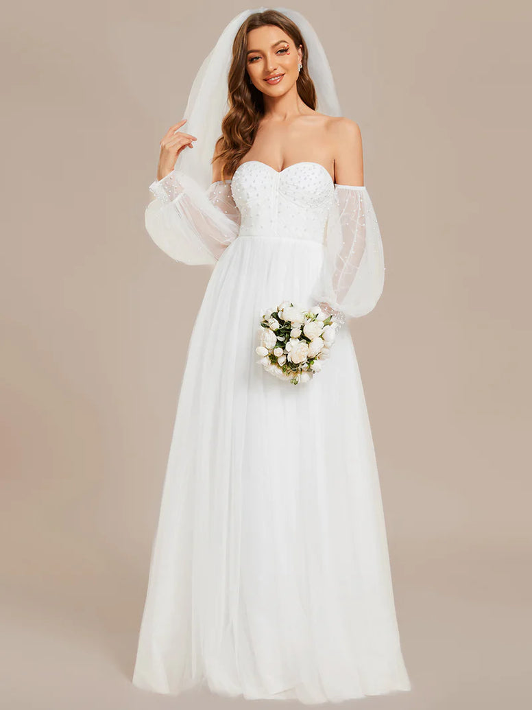 Elegant Pure Sequins Mesh Beaded Sweetheart Neck Wedding Dresses