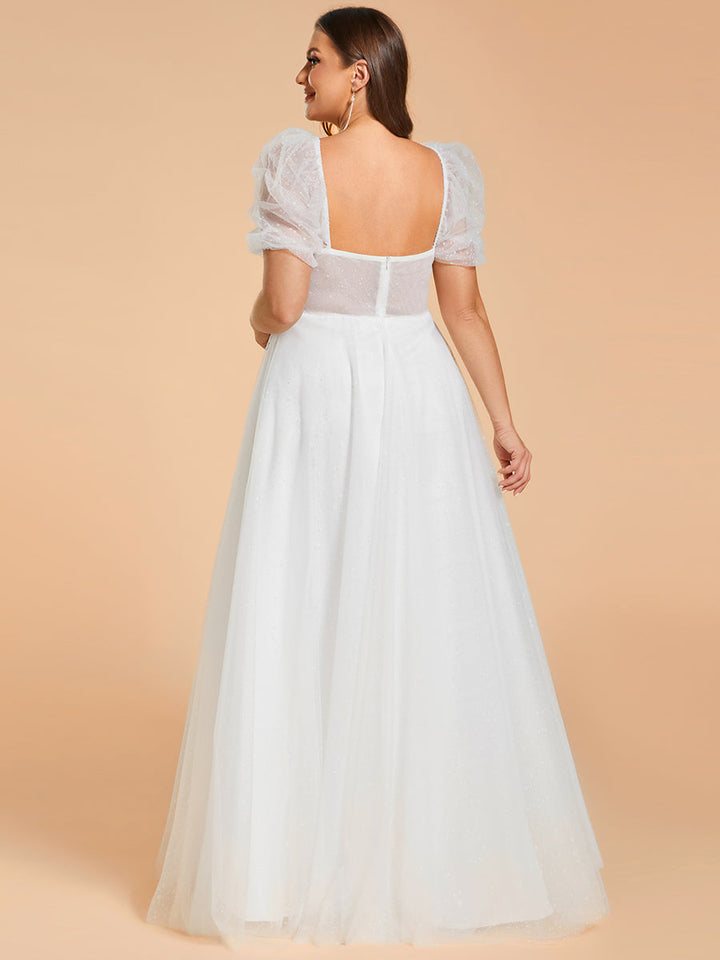 Plus Size Sweetheart Simple Wedding Dress with Puff Sleeves - CALABRO®