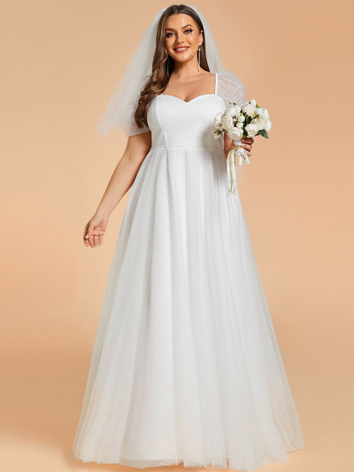 Plus Size Sweetheart Simple Wedding Dress with Puff Sleeves - CALABRO®