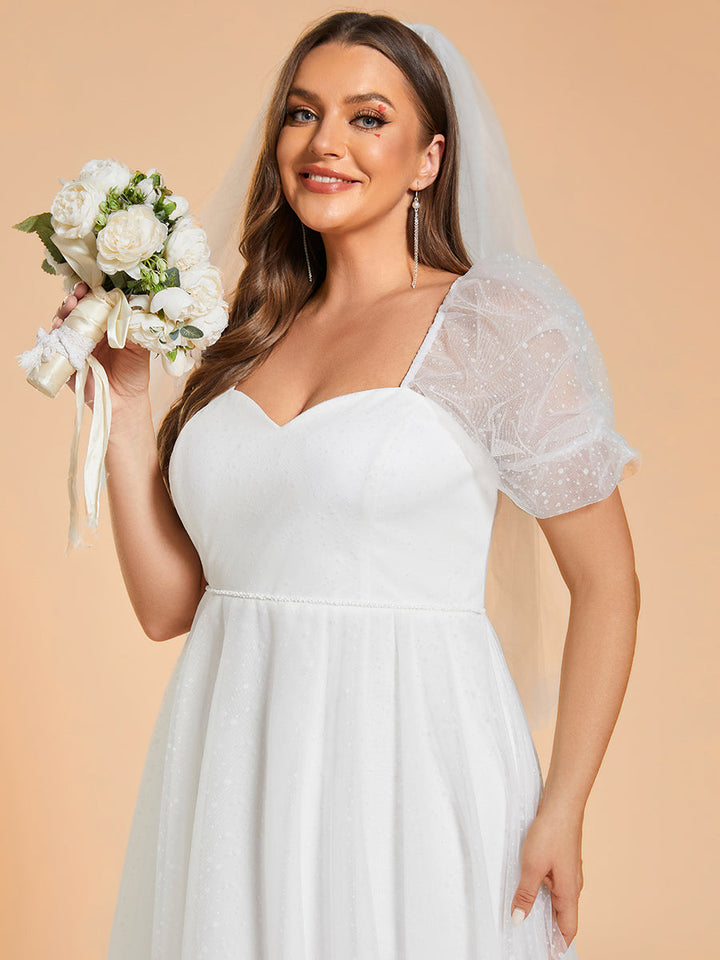 Plus Size Sweetheart Simple Wedding Dress with Puff Sleeves - CALABRO®