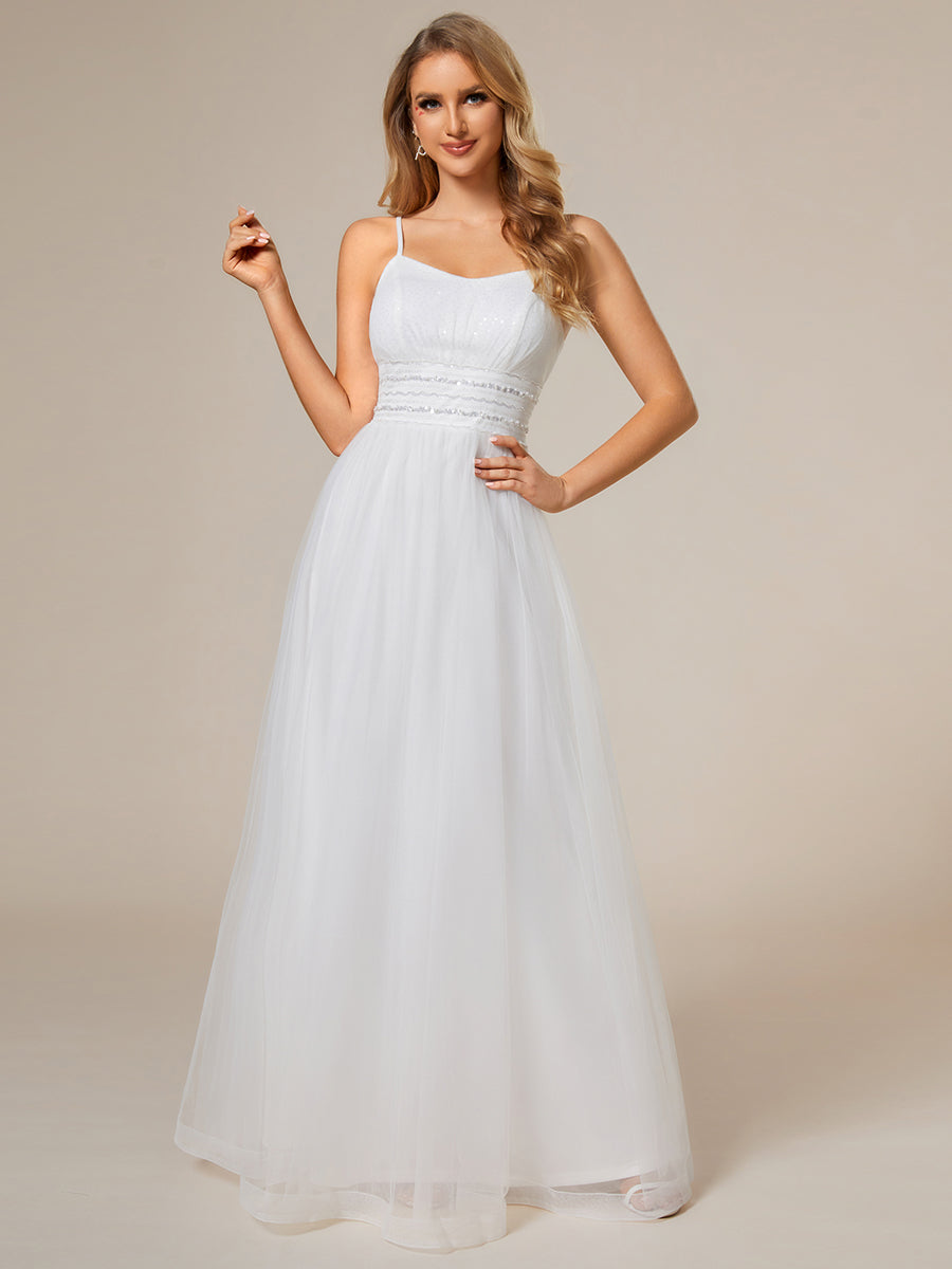 Maxi Long Sequin Tulle Sleeveless Wedding Dresses - CALABRO®