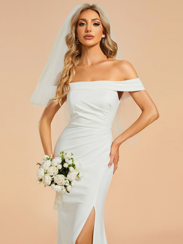 Maxi Long Side Split Wedding Dresses With Off Shoulder - CALABRO®