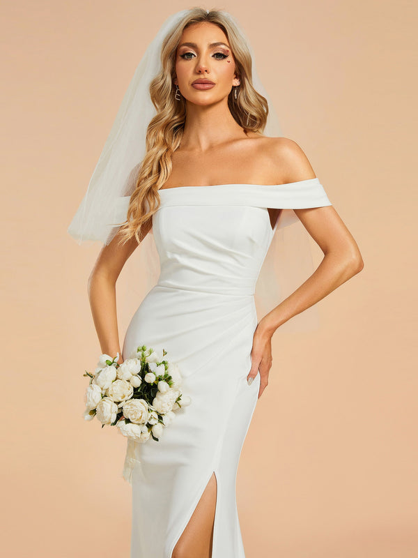 Maxi Long Side Split Wedding Dresses With Off Shoulder