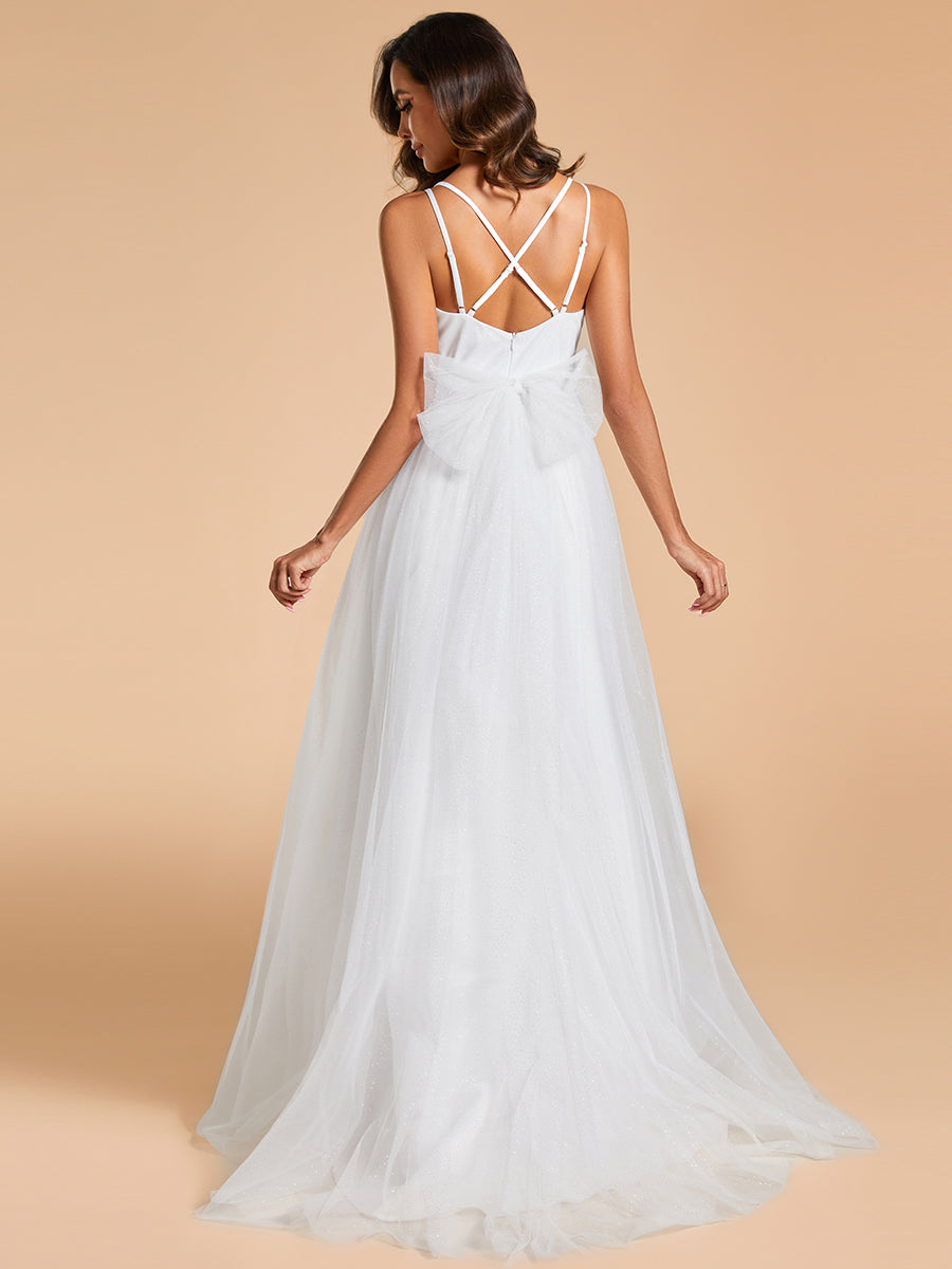 Shiny Spaghetti Straps Wedding Dresses With Back Bow - CALABRO®