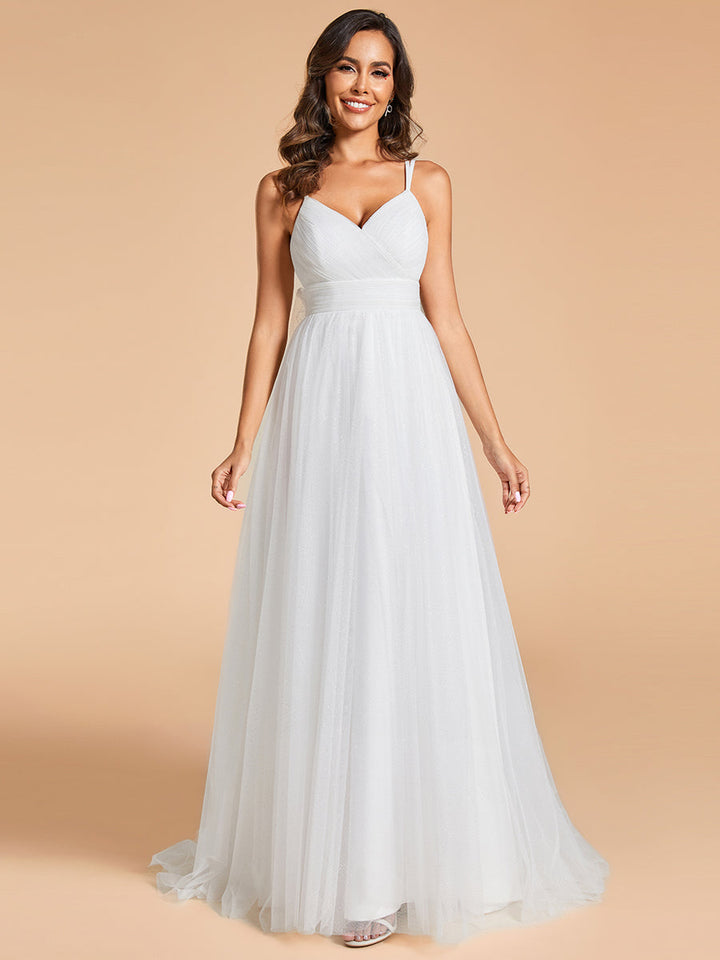 Shiny Spaghetti Straps Wedding Dresses With Back Bow - CALABRO®