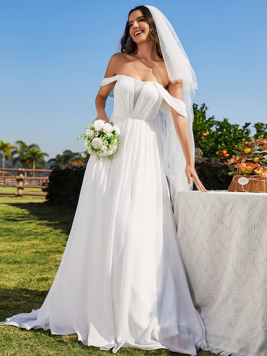 Off Shoulder Chiffon Wedding Dressees With Half Sleeves - CALABRO®