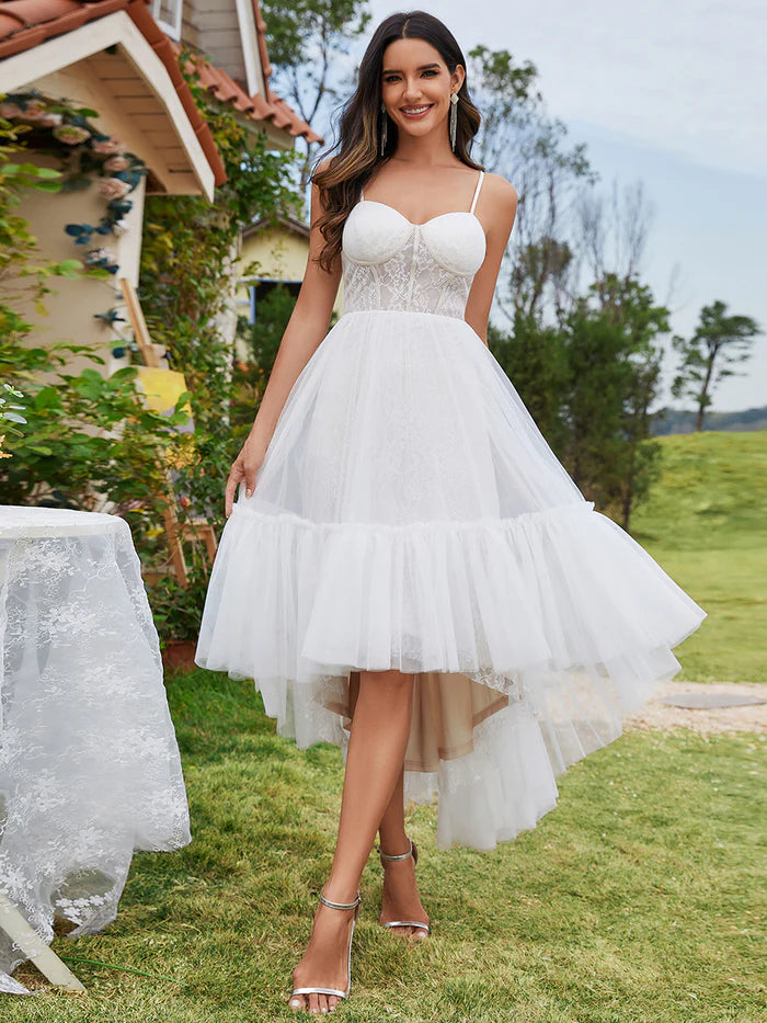 Tulle Sweetheart Spaghetti Strap High Low Wholesale Wedding Dress - CALABRO®