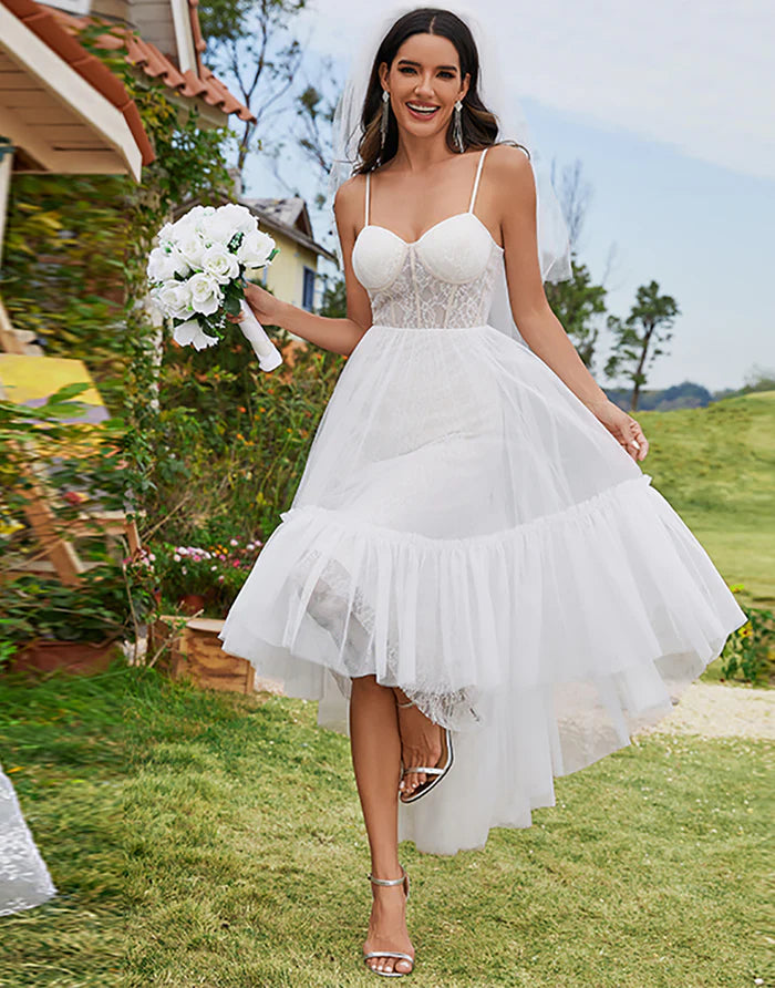 Tulle Sweetheart Spaghetti Strap High Low Wholesale Wedding Dress - CALABRO®