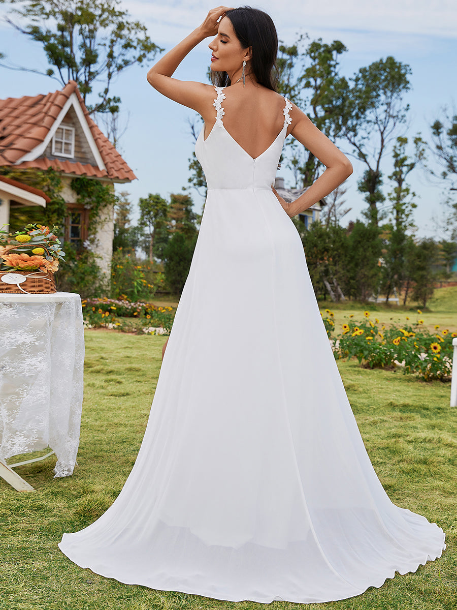 Chiffon High Split Spaghetti Strap Appliques Wedding Dress - CALABRO®