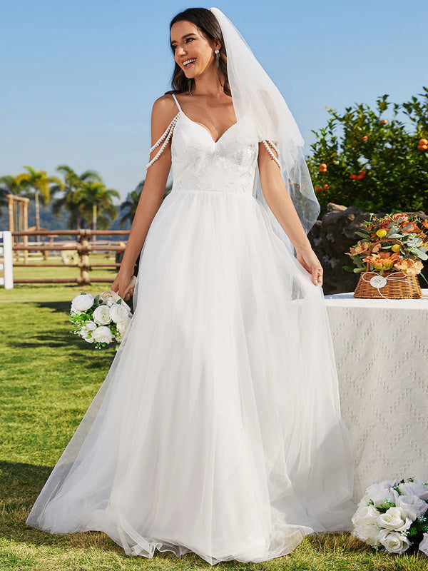 Elegant Spaghetti Straps Wedding Dress with Sleeveless
