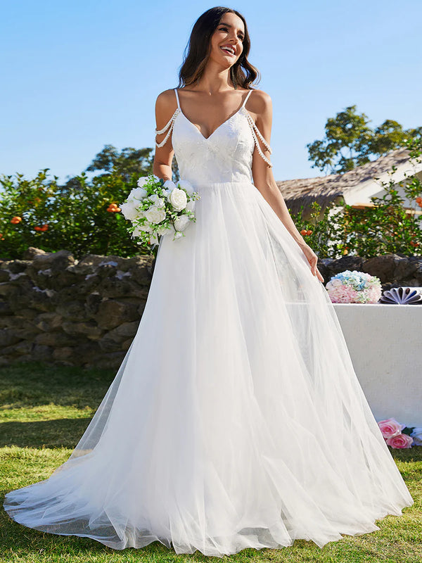 Elegant Spaghetti Straps Wedding Dress with Sleeveless