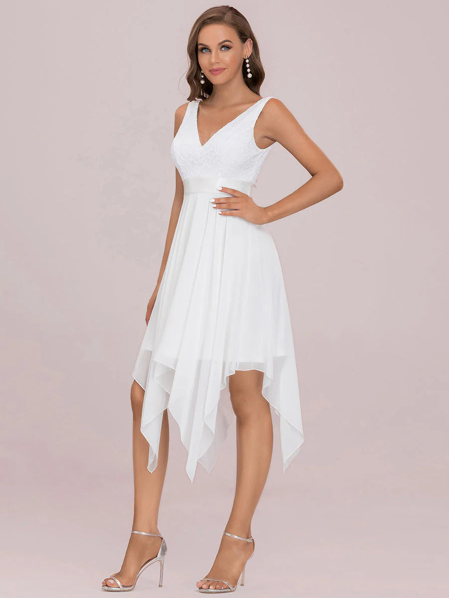 V Neck Lace Chiffon Elegant Wedding Dress - CALABRO®