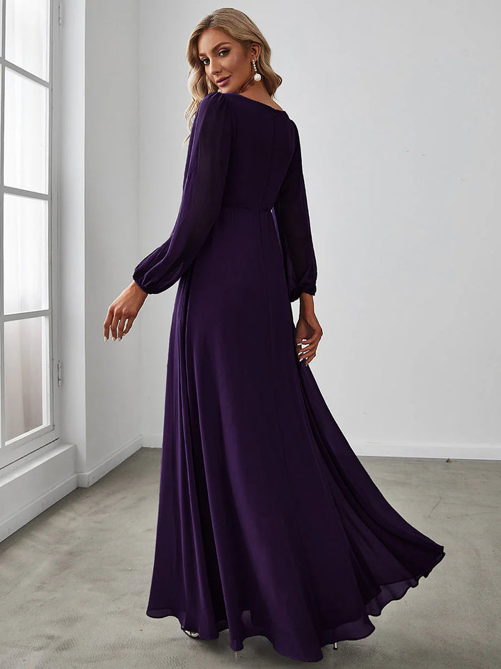 Floor Length Long Lantern Sleeves Bridesmaid Dresses