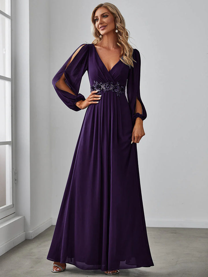 Floor Length Long Lantern Sleeves Bridesmaid Dresses