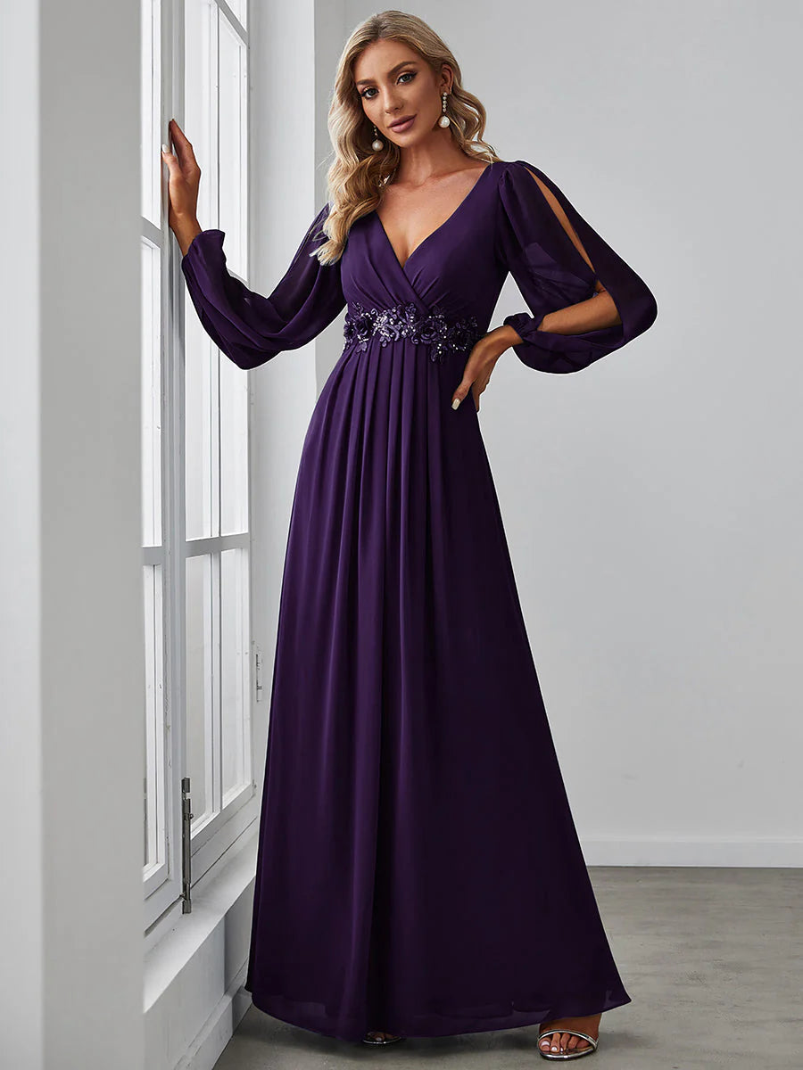 Floor Length Long Lantern Sleeves Bridesmaid Dresses