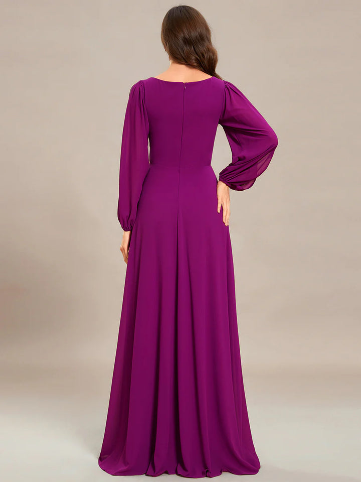 Floor Length Long Lantern Sleeves Bridesmaid Dresses - CALABRO®