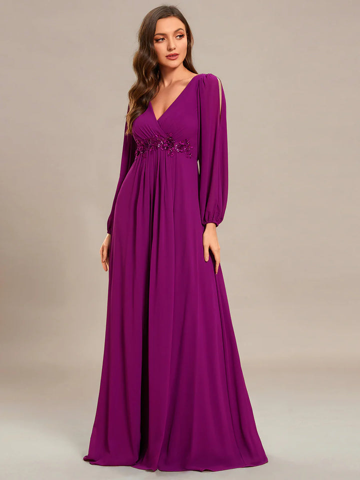 Floor Length Long Lantern Sleeves Bridesmaid Dresses - CALABRO®