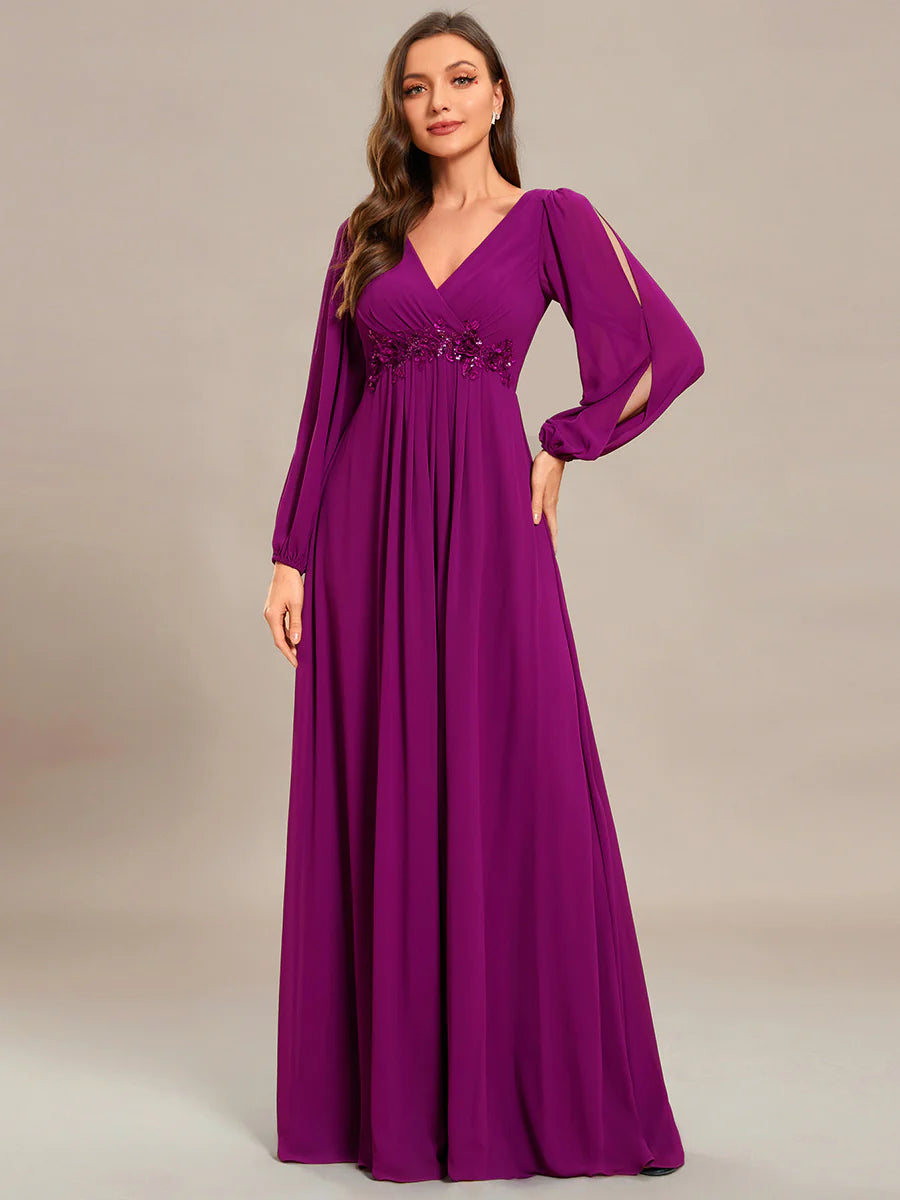 Floor Length Long Lantern Sleeves Bridesmaid Dresses - CALABRO®