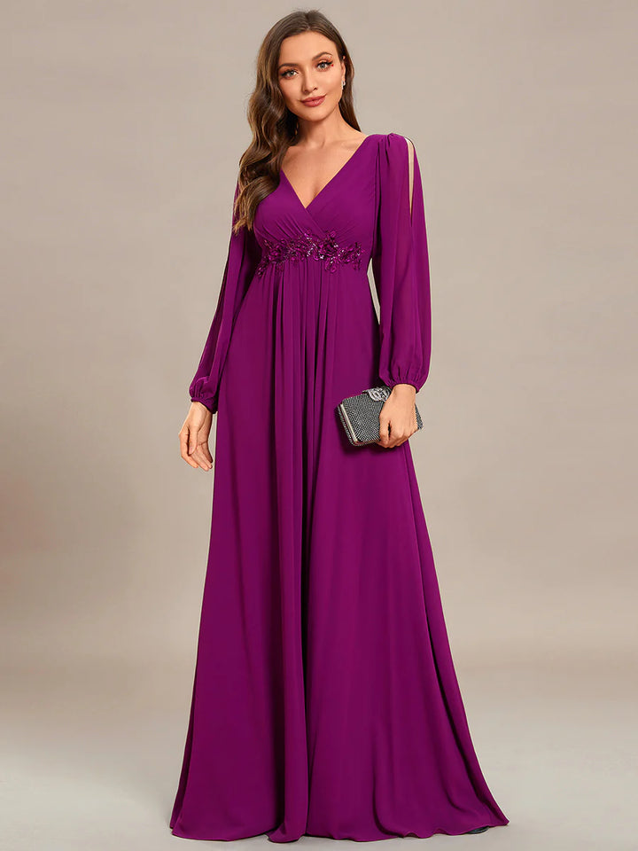 Floor Length Long Lantern Sleeves Bridesmaid Dresses - CALABRO®