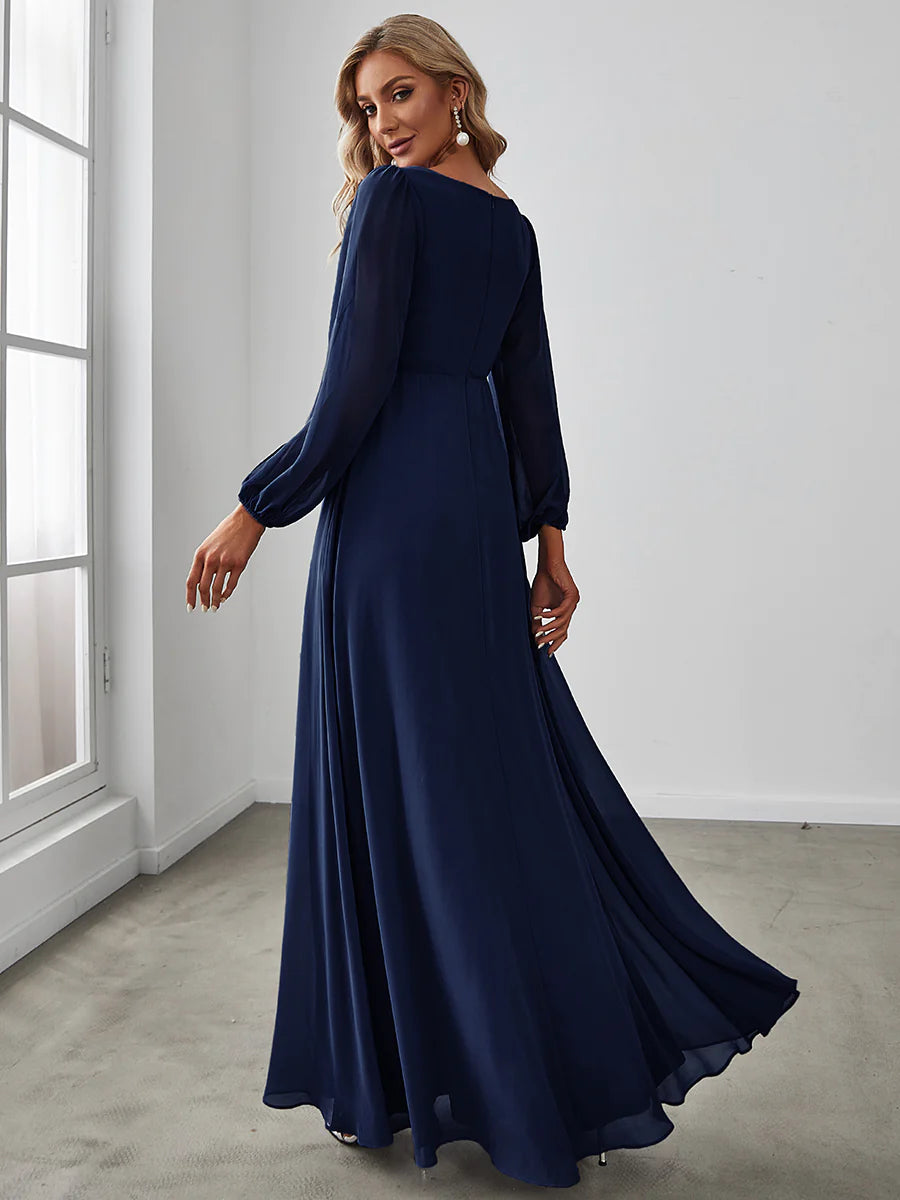 Floor Length Long Lantern Sleeves Bridesmaid Dresses - CALABRO®