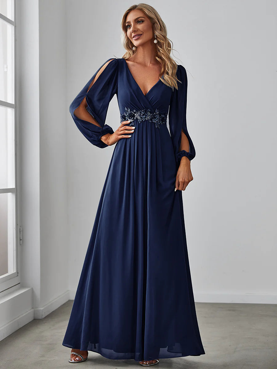 Floor Length Long Lantern Sleeves Bridesmaid Dresses - CALABRO®