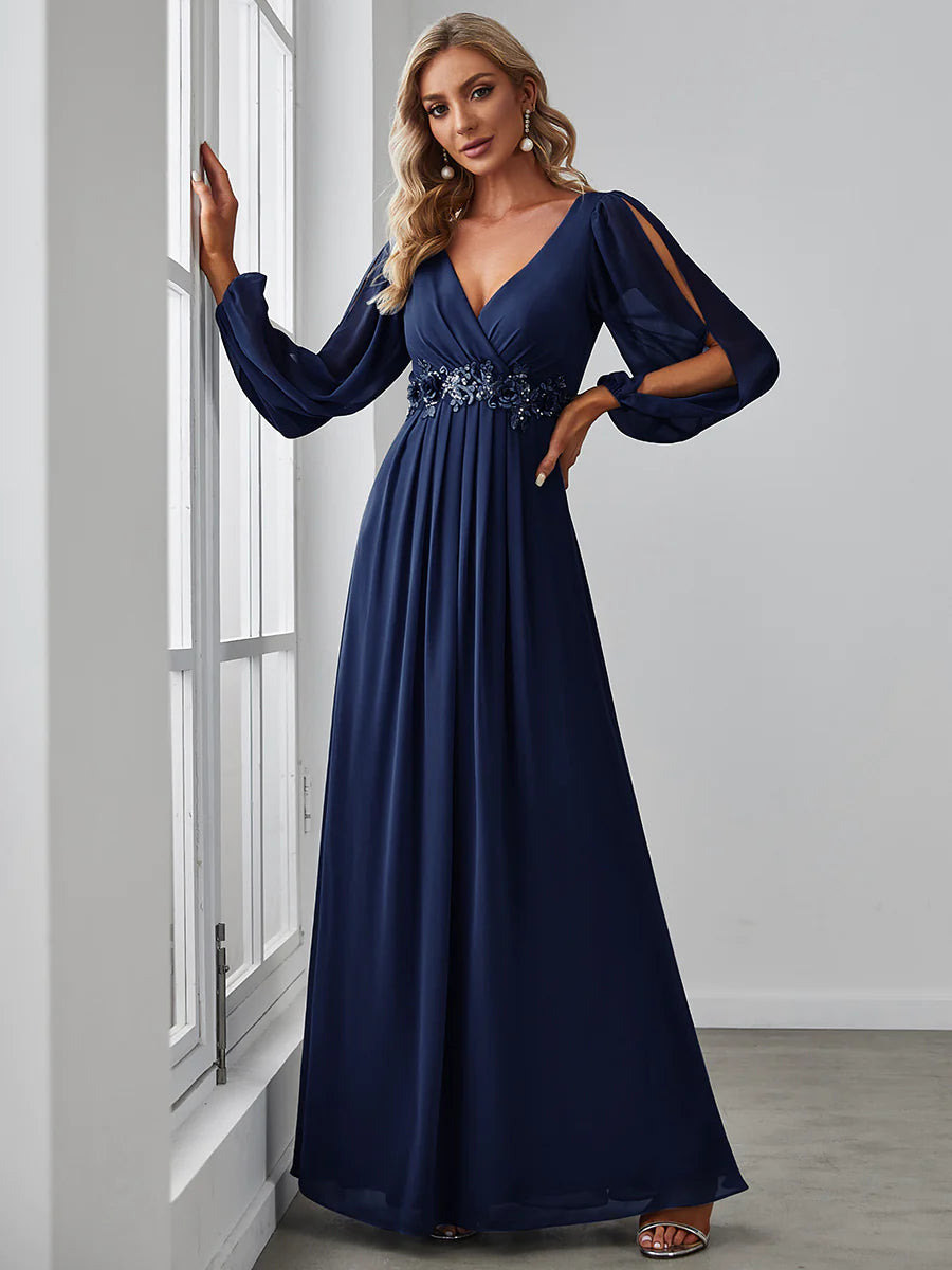 Floor Length Long Lantern Sleeves Bridesmaid Dresses - CALABRO®