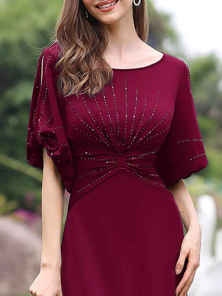 Cold Shoulder Rhinestone Detail Evening Dress