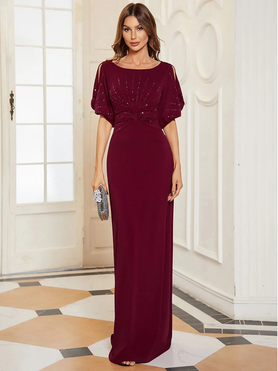 Cold Shoulder Rhinestone Detail Evening Dress