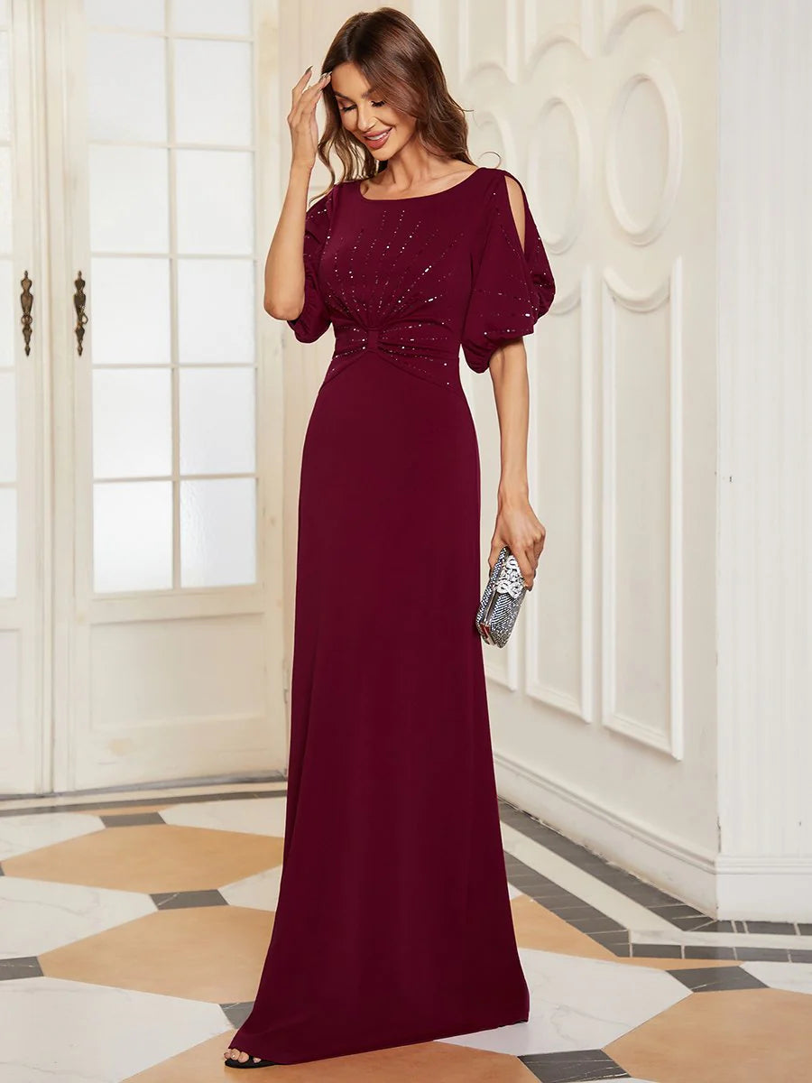 Cold Shoulder Rhinestone Detail Evening Dress