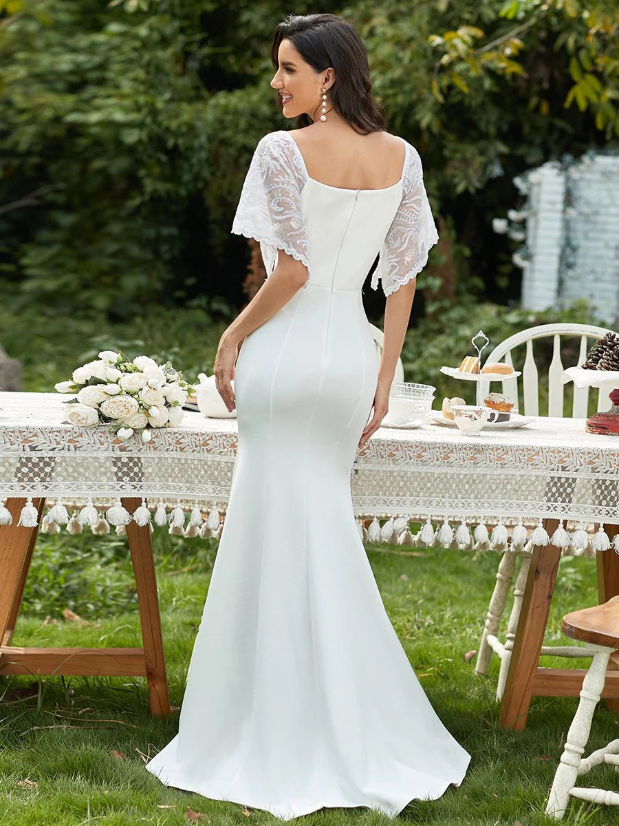 Sexy Maxi V Neck Wedding Dress with Flare Sleeves - CALABRO®