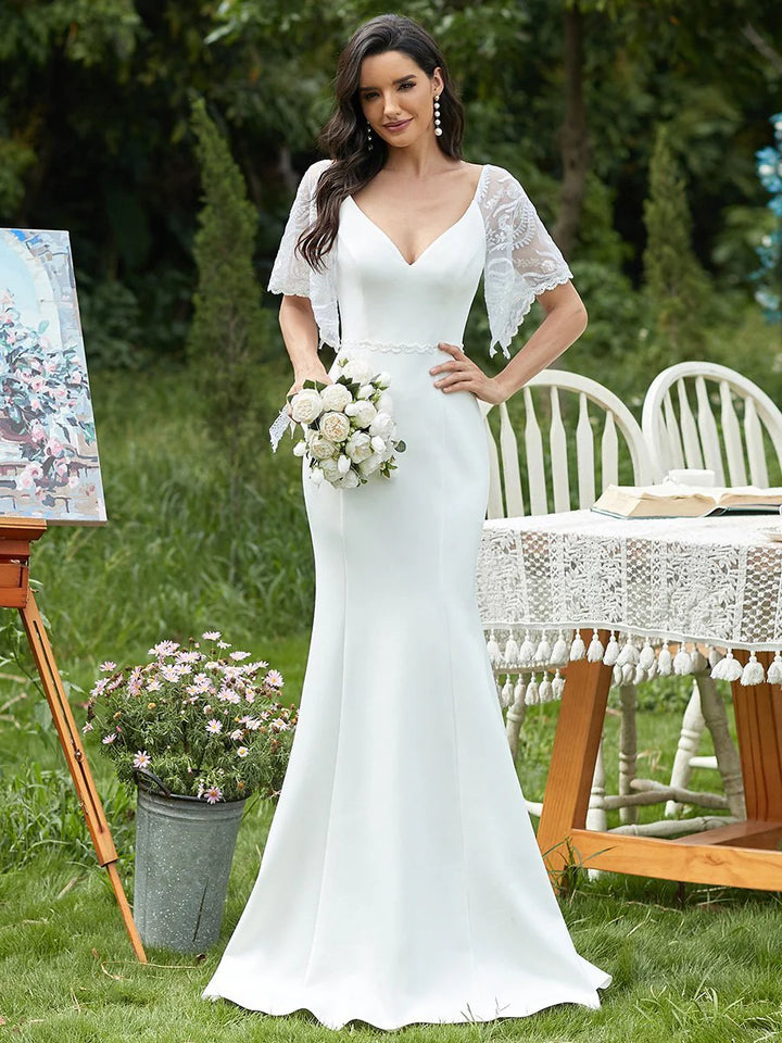 Sexy Maxi V Neck Wedding Dress with Flare Sleeves - CALABRO®