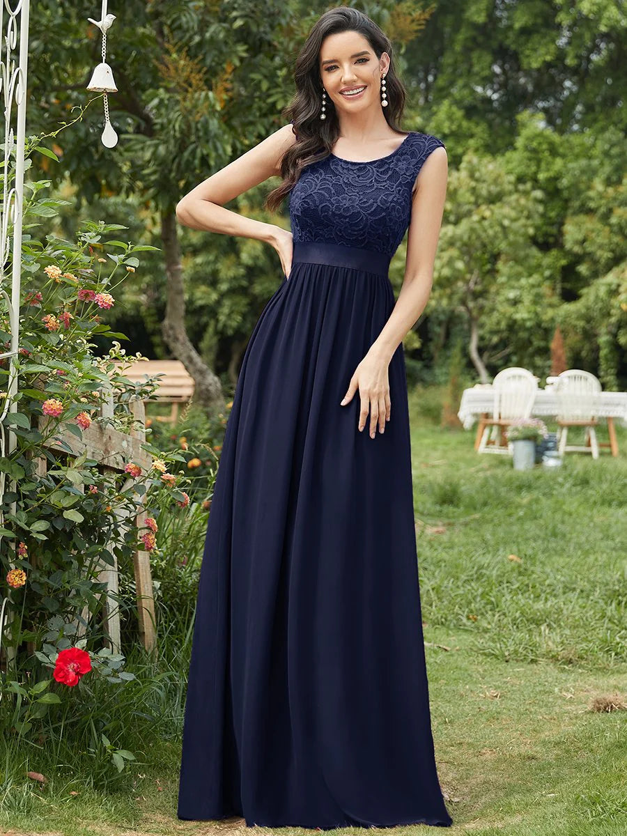 Scoop Neck Lace Top Bridesmaid Dress - CALABRO®