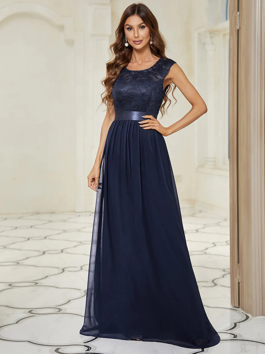 Scoop Neck Lace Top Bridesmaid Dress - CALABRO®