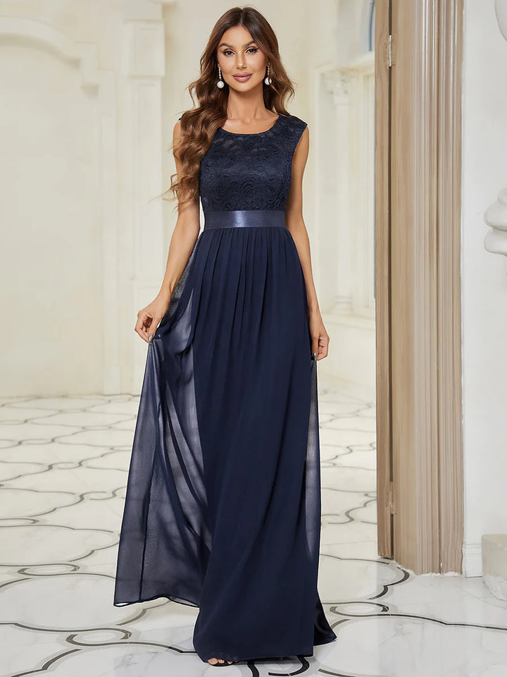 Scoop Neck Lace Top Bridesmaid Dress - CALABRO®