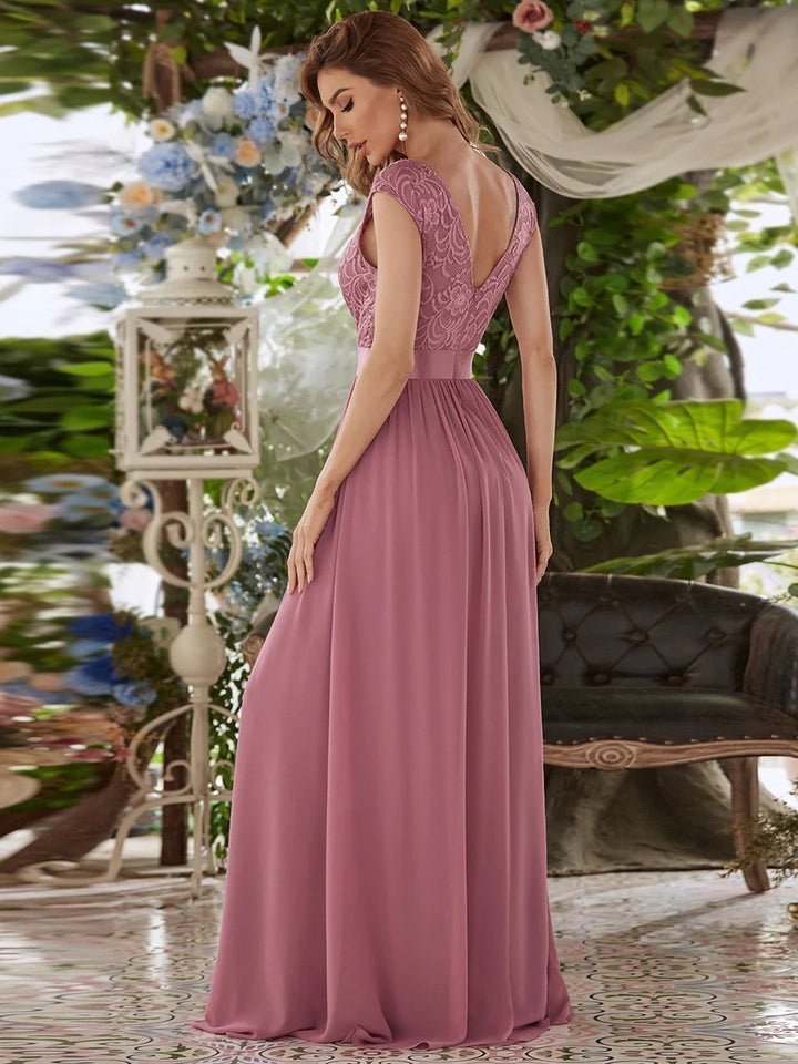 Scoop Neck Lace Top Bridesmaid Dress - CALABRO®