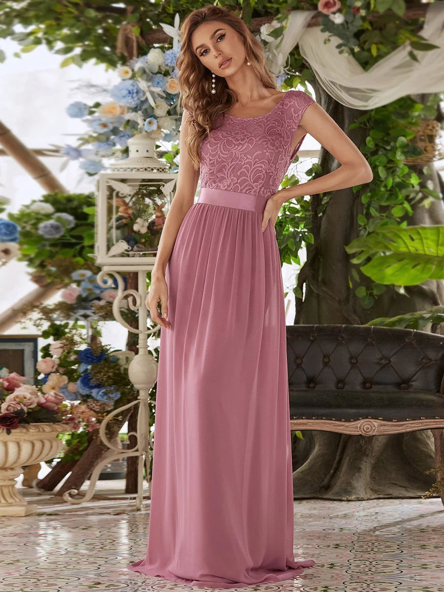 Scoop Neck Lace Top Bridesmaid Dress - CALABRO®