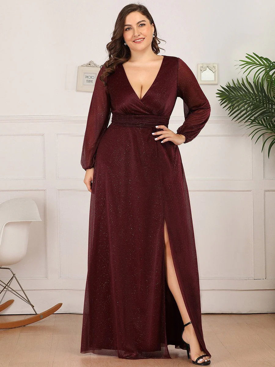 Women's Sexy V-Neck Shiny Plus Size Evening Dresses