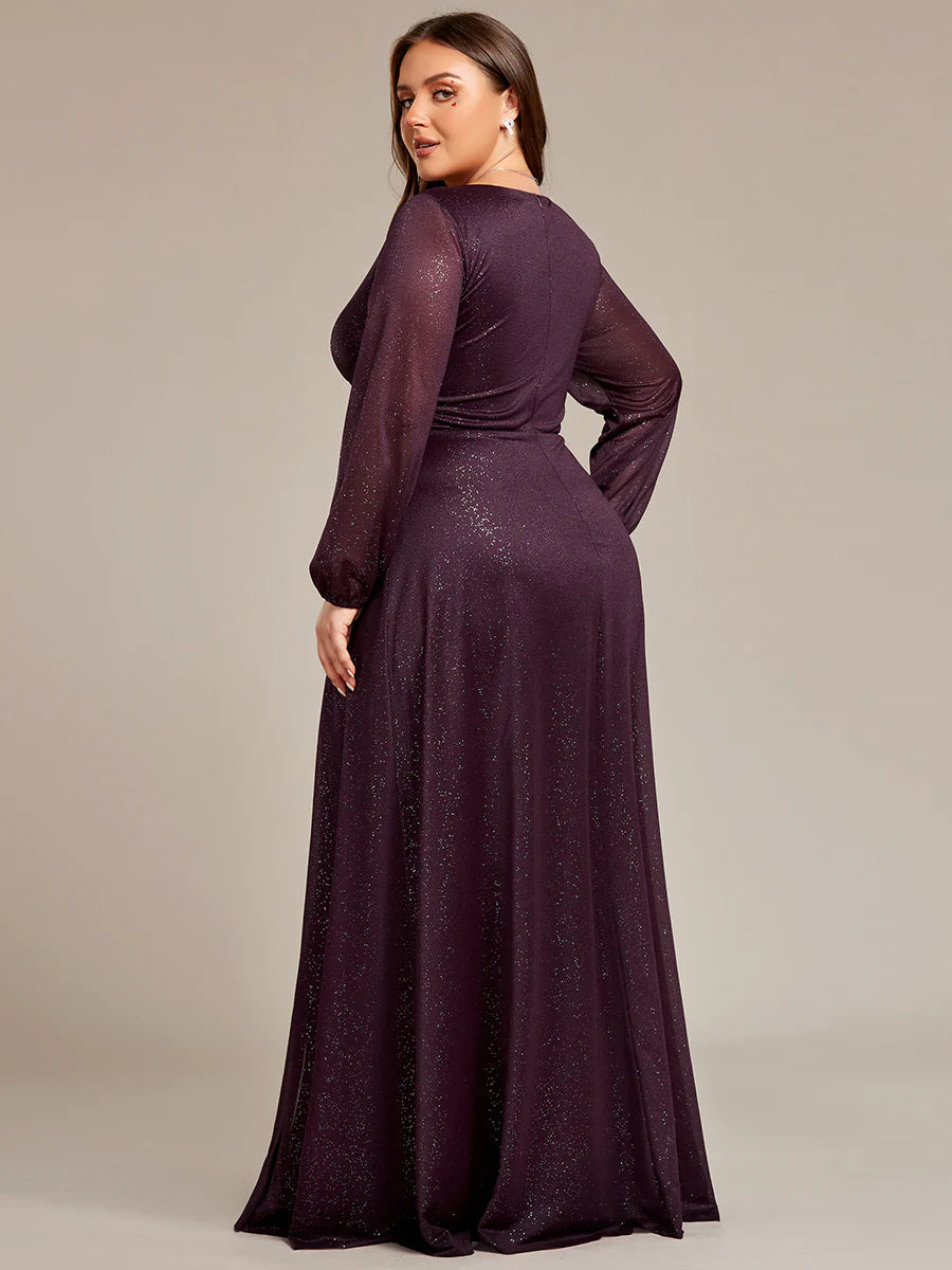 Long Sleeve V-Neck Thigh Slit Bridesmaid Dress - CALABRO®