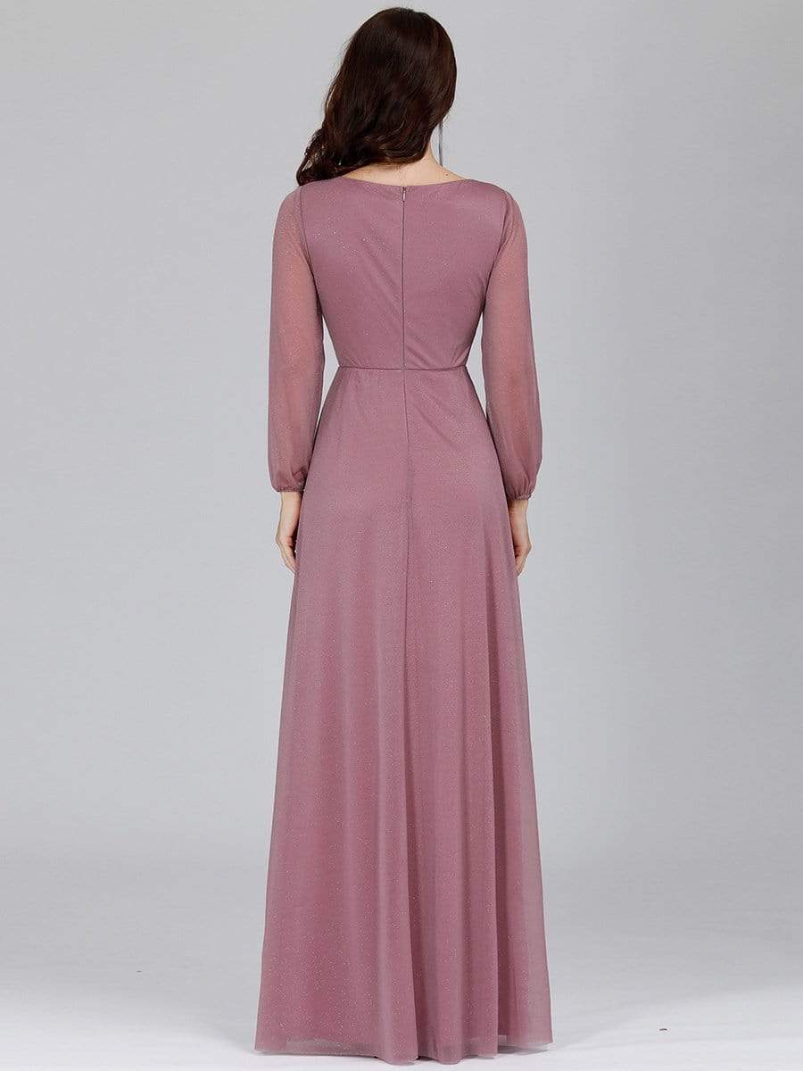 Sexy V-Neck Shiny Evening Dresses With Long Sleeve
