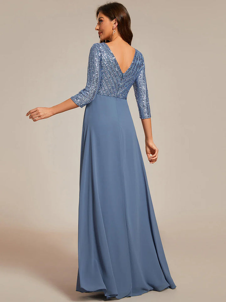 Sexy V Neck A-Line Sequin Bridesmaid Dresses With 3/4 Sleeve - CALABRO®