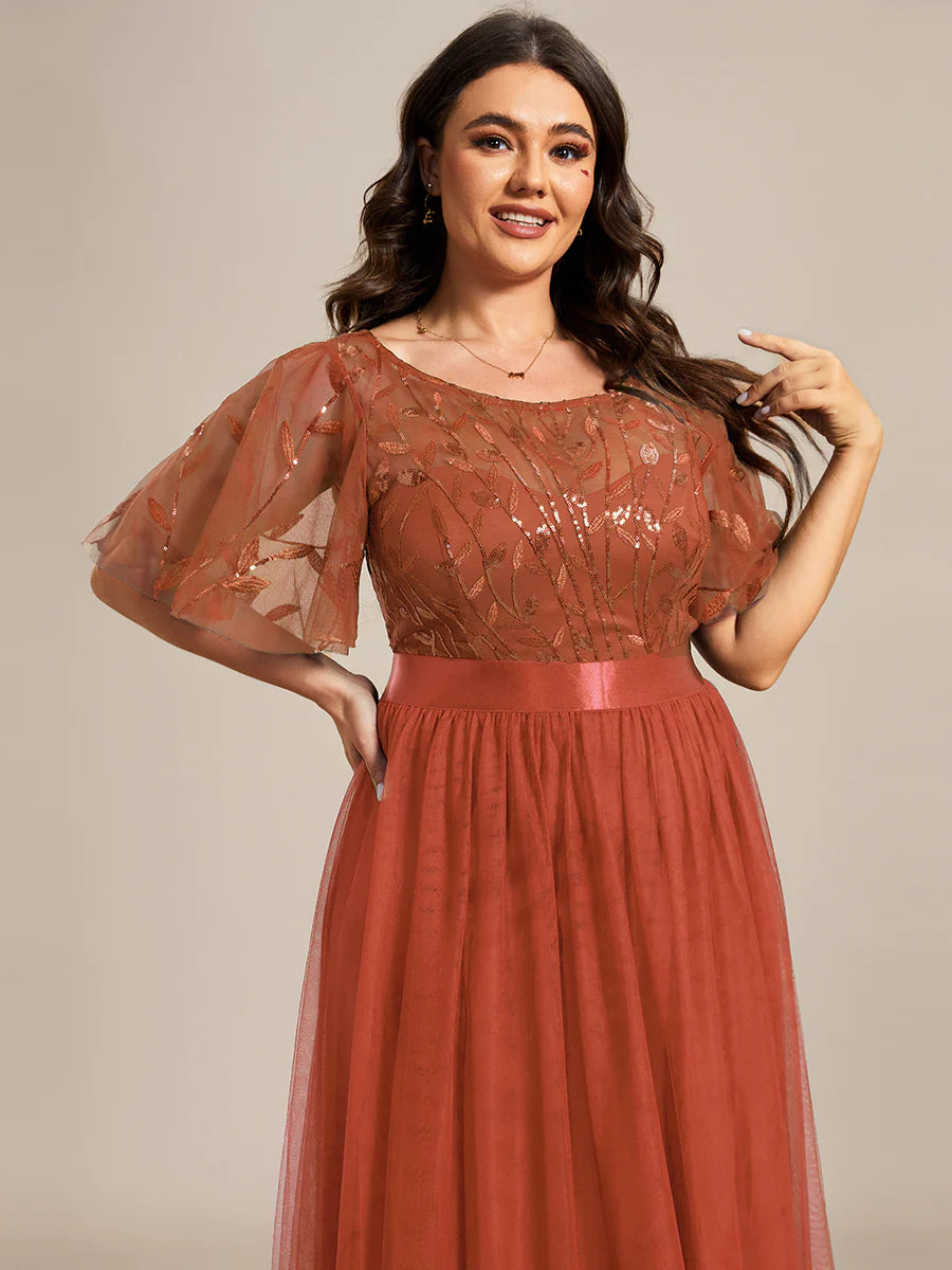 Sequin Print Plus Size Evening Dresses with Cap Sleeve - CALABRO®