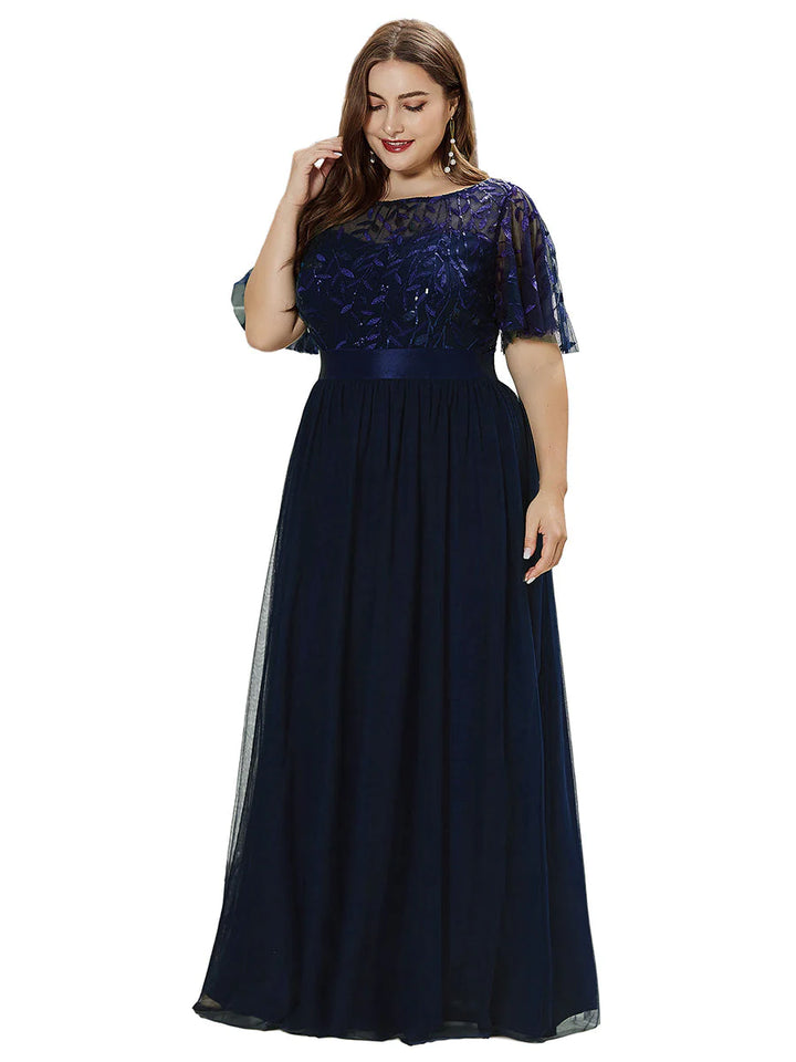 Sequin Print Floor-length Bridesmaid Dress with Cap Sleeve - CALABRO®